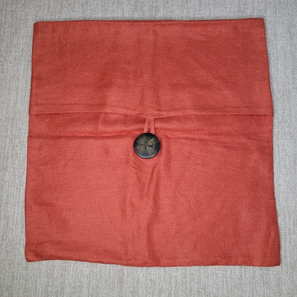 Pottery‎ Barn 3 Pillow Covers 100% Linen Rust Orange 18x18 Square Button Closure